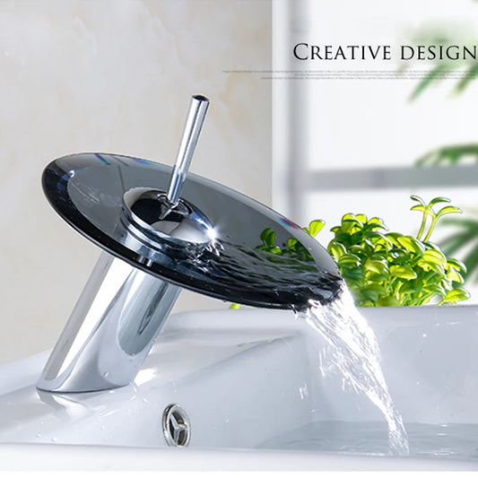 Colorful Glass Waterfall Bathroom Basin Sink Faucet Chrome Basin Sink Faucet