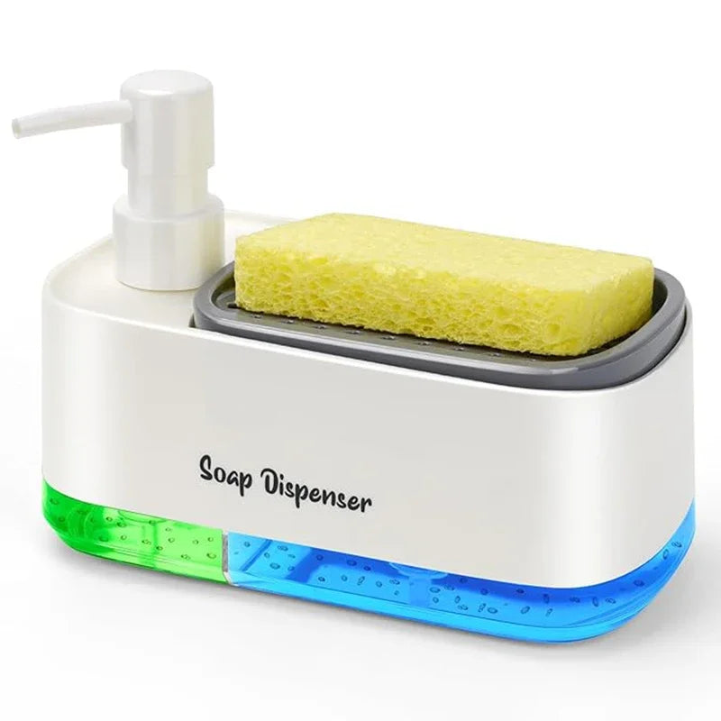 Hand and Dish Soap Dispenser Set Detergent Dispenser Sponge Holder 2-in-1 Countertop Soap Pump