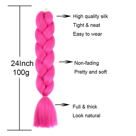 24Inch Synthetic Braiding Hair Extension Ombre Color Rainbow DIY Jumbo Hair Pink Red Blue Hairstyle for Women