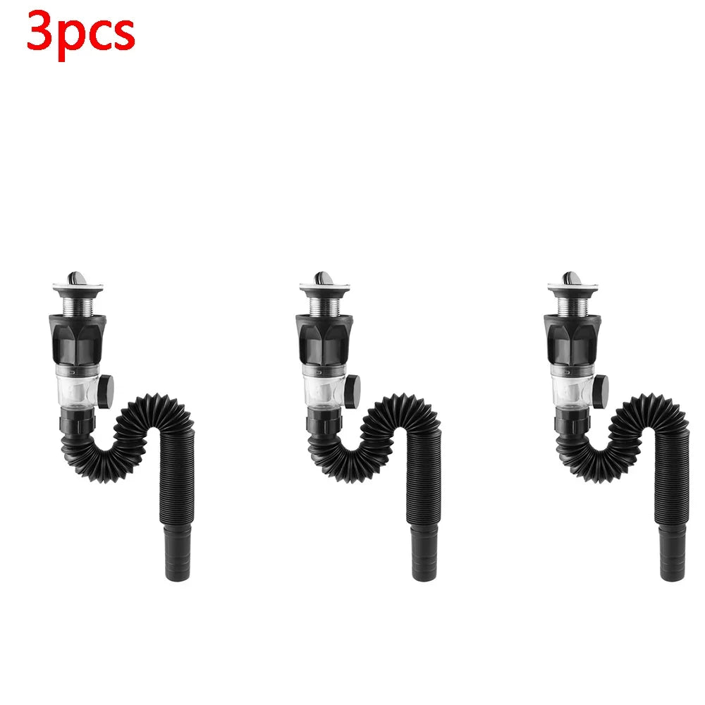 Stainless Steel Basin Drain Pipe Set Odor Proof Wall Mount Drainage for Kitchen Bathroom Sink