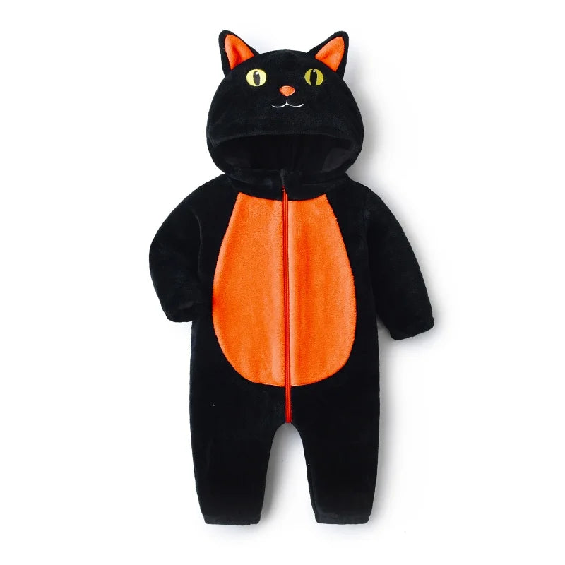 Suefunskry Toddler Baby Halloween Cosplay Jumpsuit, Long Sleeve Hooded Cat Zipper for Boys Girls
