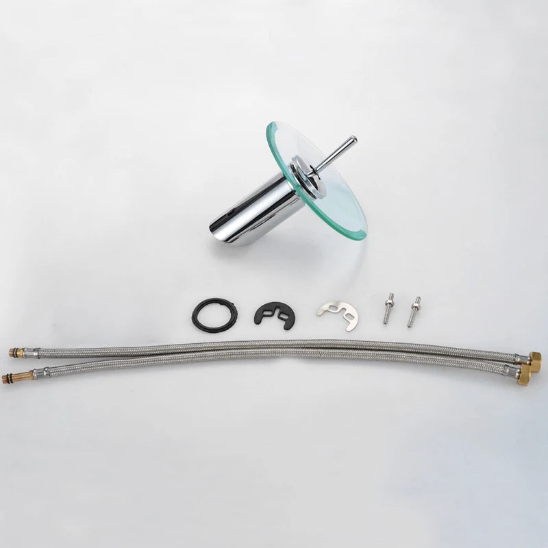 Colorful Glass Waterfall Bathroom Basin Sink Faucet Chrome Basin Sink Faucet