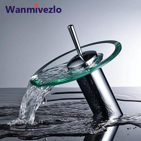 Colorful Glass Waterfall Bathroom Basin Sink Faucet Chrome Basin Sink Faucet
