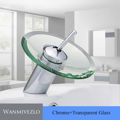 Colorful Glass Waterfall Bathroom Basin Sink Faucet Chrome Basin Sink Faucet