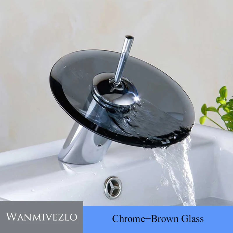 Colorful Glass Waterfall Bathroom Basin Sink Faucet Chrome Basin Sink Faucet