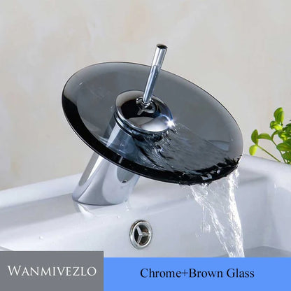 Colorful Glass Waterfall Bathroom Basin Sink Faucet Chrome Basin Sink Faucet