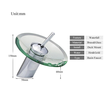 Colorful Glass Waterfall Bathroom Basin Sink Faucet Chrome Basin Sink Faucet