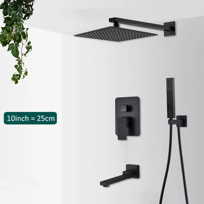 Black Concealed Shower System Rain Waterfall Bathroom Embedded Shower Faucet Set