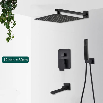 Black Concealed Shower System Rain Waterfall Bathroom Embedded Shower Faucet Set