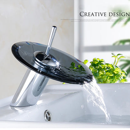 Colorful Glass Waterfall Bathroom Basin Sink Faucet Chrome Basin Sink Faucet