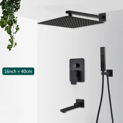 Black Concealed Shower System Rain Waterfall Bathroom Embedded Shower Faucet Set