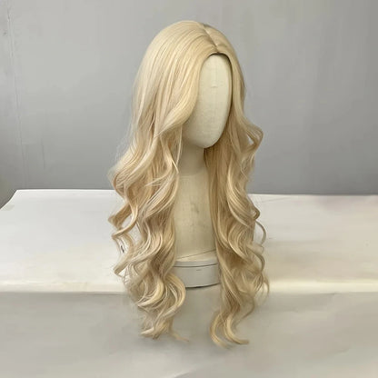 Golden curly synthetic wig for long curly hair for party, Halloween cosplay, daily use, high-temperature hair accessory