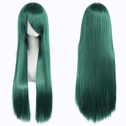 80cm Long Synthetic White Purple Cosplay Wigs Green Hair Straight Silver Wig Pink Hairpiece Lolita Wig with Bangs