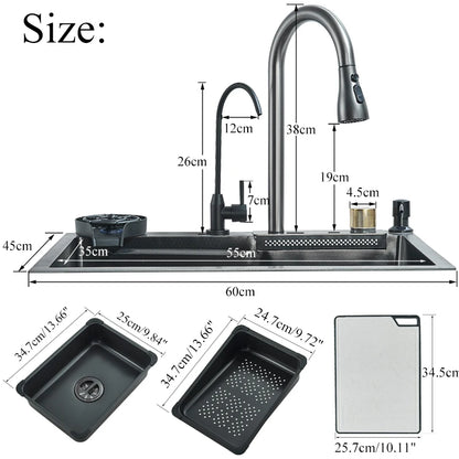 Single Slot Kitchen Sink with Faucet 304 Stainless Steel Large 60x45cm Rainfall