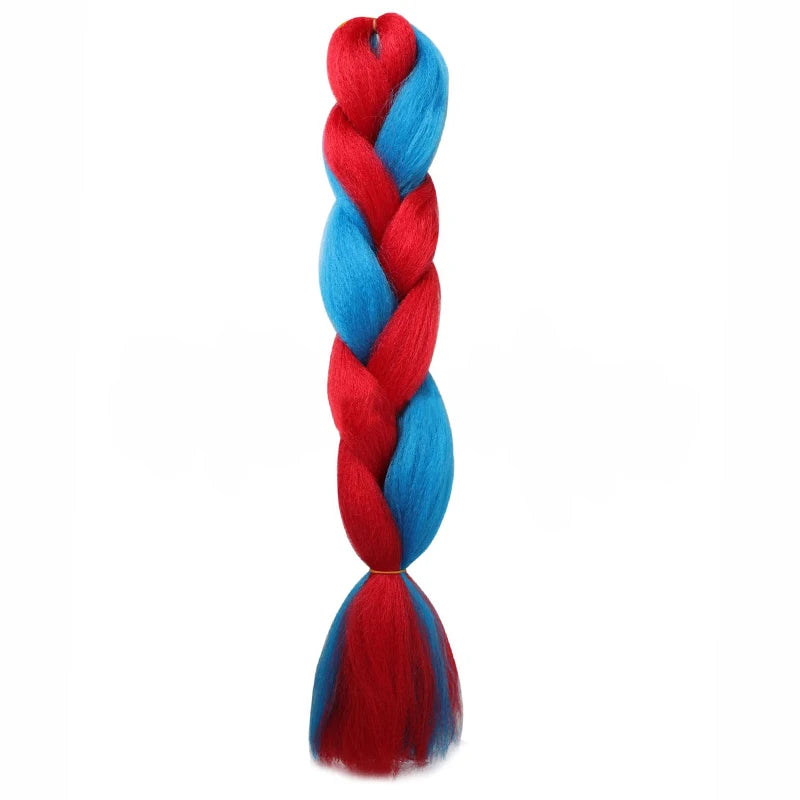 24Inch Synthetic Braiding Hair Extension Ombre Color Rainbow DIY Jumbo Hair Pink Red Blue Hairstyle for Women