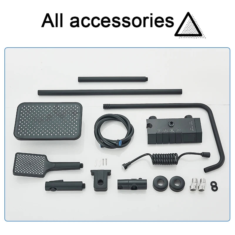 Rozin Black Smart Digital Display Shower Faucet Set Piano Style Rainlfall Bathroom System Grey