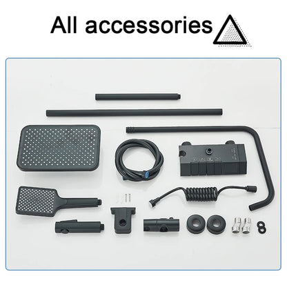 Rozin Black Smart Digital Display Shower Faucet Set Piano Style Rainlfall Bathroom System Grey