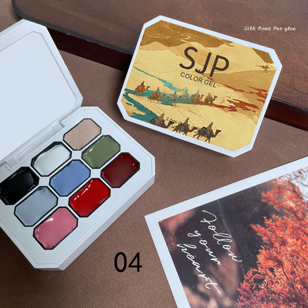 1pc solid color nail polish glue 9-grid color painting glue high saturation - Winter Nails