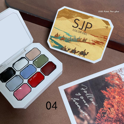 1pc solid color nail polish glue 9-grid color painting glue high saturation - Winter Nails