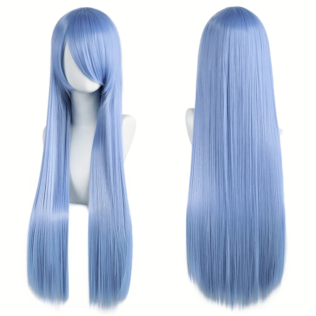 80cm Long Synthetic White Purple Cosplay Wigs Green Hair Straight Silver Wig Pink Hairpiece Lolita Wig with Bangs