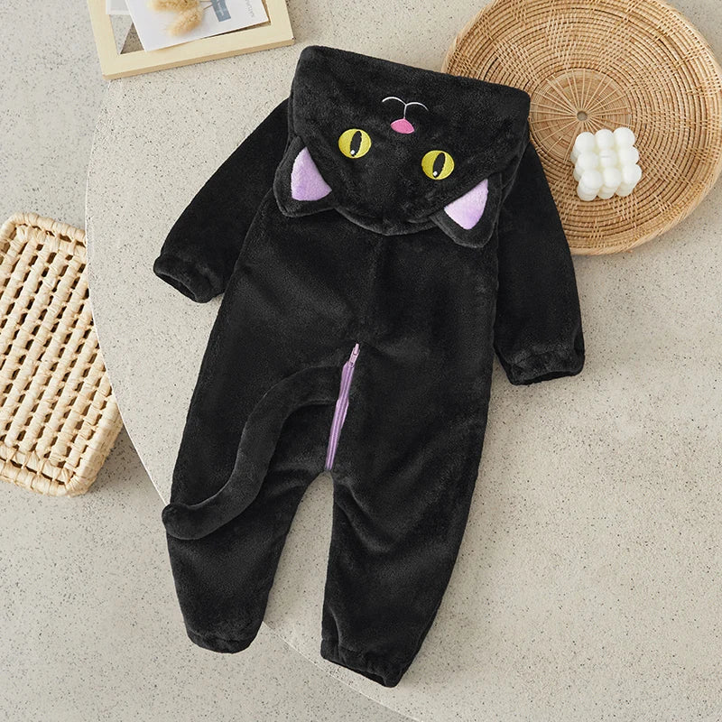 Suefunskry Toddler Baby Halloween Cosplay Jumpsuit, Long Sleeve Hooded Cat Zipper for Boys Girls