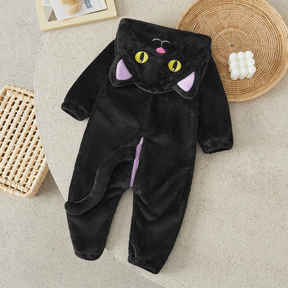 Suefunskry Toddler Baby Halloween Cosplay Jumpsuit, Long Sleeve Hooded Cat Zipper for Boys Girls