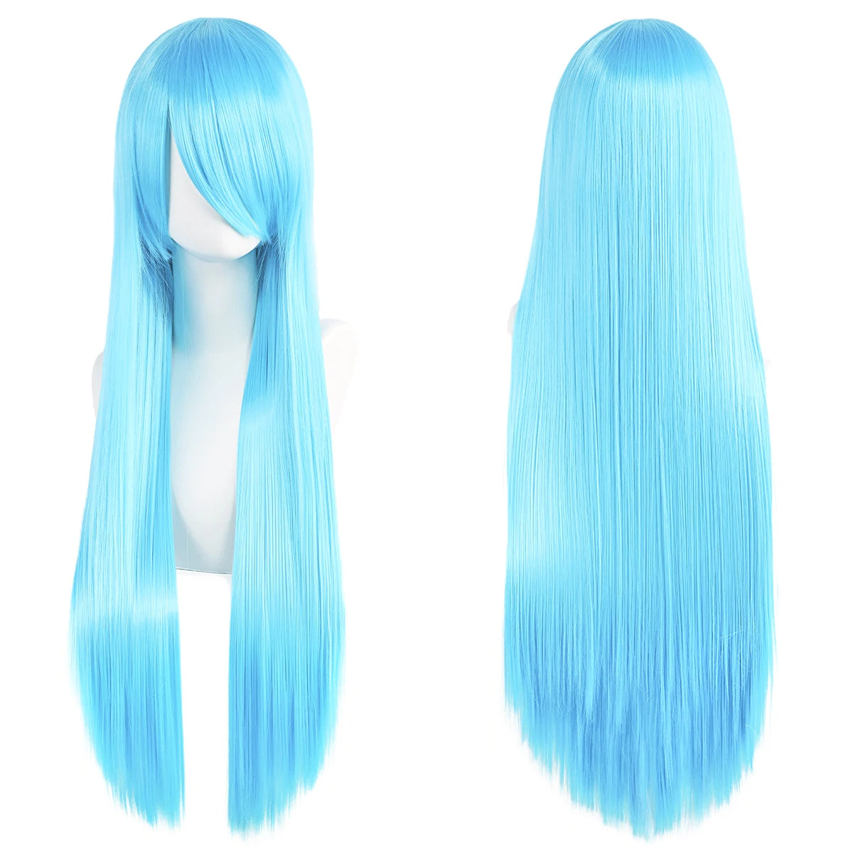 80cm Long Synthetic White Purple Cosplay Wigs Green Hair Straight Silver Wig Pink Hairpiece Lolita Wig with Bangs