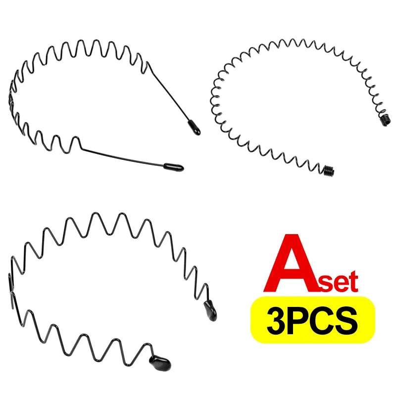 6/1pcs Fashion Metal Hair Band for Men Women Unisex Black Waved Hair Head Hoop Sports Headband