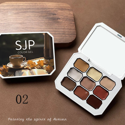 1pc solid color nail polish glue 9-grid color painting glue high saturation - Winter Nails