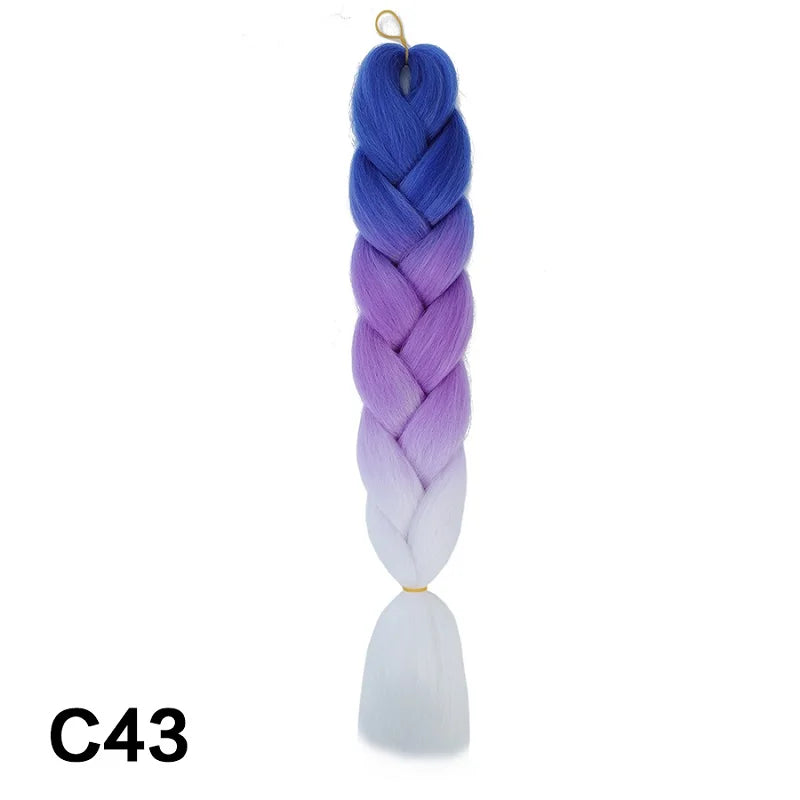 24Inch Synthetic Braiding Hair Extension Ombre Color Rainbow DIY Jumbo Hair Pink Red Blue Hairstyle for Women