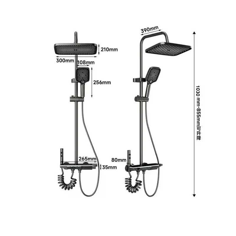 مجموعة دش رمادية مع نظام دش ذكي بشاشة رقمية رباعية الوظائف مع نظام هطول الأمطار