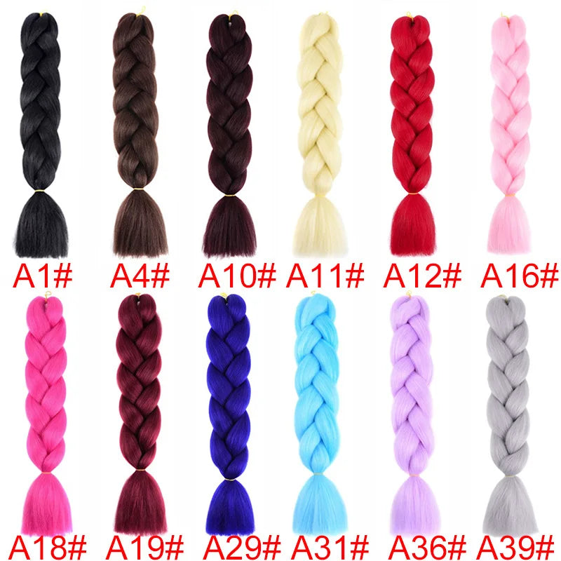 24Inch Synthetic Braiding Hair Extension Ombre Color Rainbow DIY Jumbo Hair Pink Red Blue Hairstyle for Women
