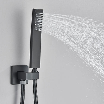 Black Concealed Shower System Rain Waterfall Bathroom Embedded Shower Faucet Set