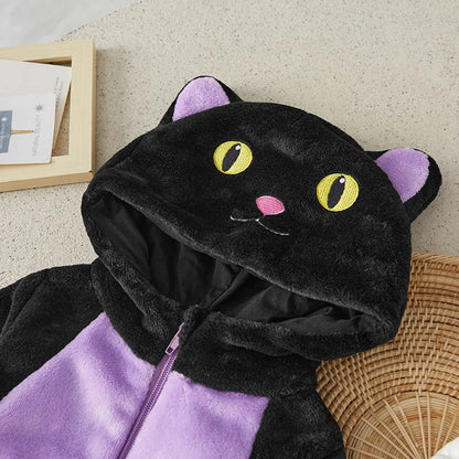 Suefunskry Toddler Baby Halloween Cosplay Jumpsuit, Long Sleeve Hooded Cat Zipper for Boys Girls