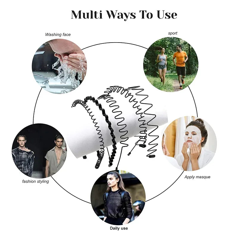 6/1pcs Fashion Metal Hair Band for Men Women Unisex Black Waved Hair Head Hoop Sports Headband