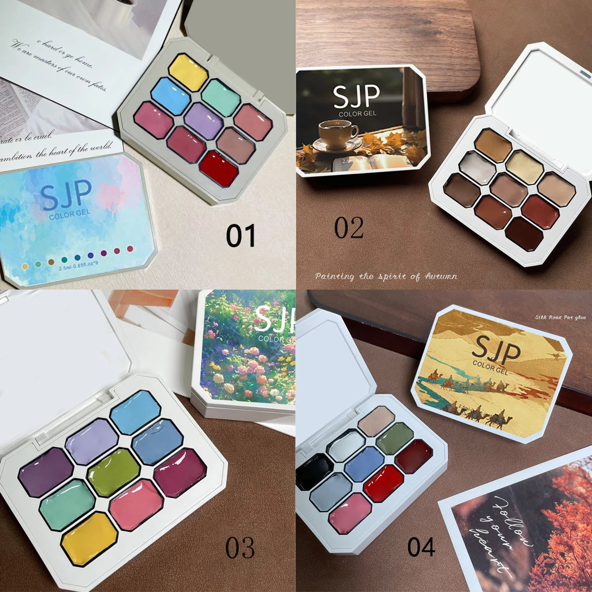 1pc solid color nail polish glue 9-grid color painting glue high saturation - Winter Nails