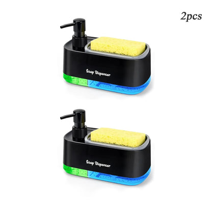 Hand and Dish Soap Dispenser Set Detergent Dispenser Sponge Holder 2-in-1 Countertop Soap Pump