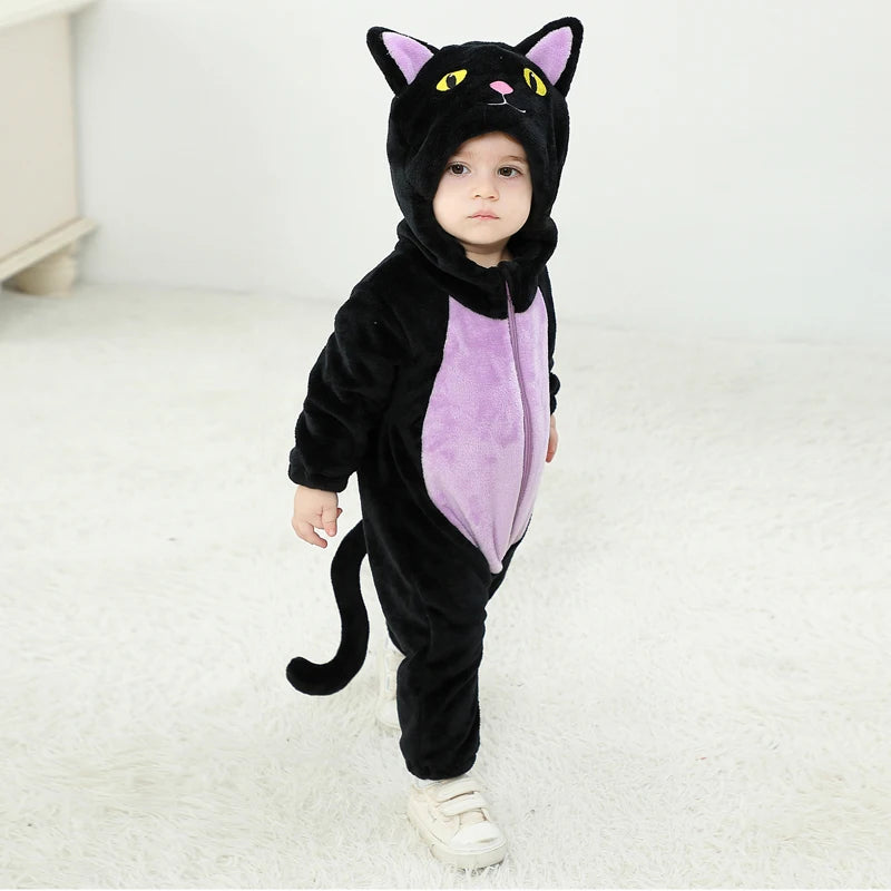 Suefunskry Toddler Baby Halloween Cosplay Jumpsuit, Long Sleeve Hooded Cat Zipper for Boys Girls