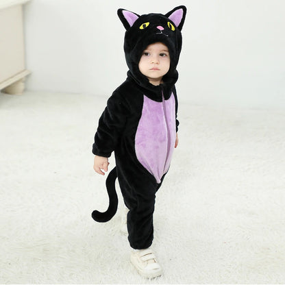 Suefunskry Toddler Baby Halloween Cosplay Jumpsuit, Long Sleeve Hooded Cat Zipper for Boys Girls