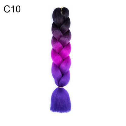 24Inch Synthetic Braiding Hair Extension Ombre Color Rainbow DIY Jumbo Hair Pink Red Blue Hairstyle for Women