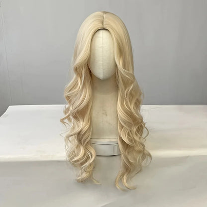 Golden curly synthetic wig for long curly hair for party, Halloween cosplay, daily use, high-temperature hair accessory