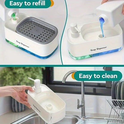 Hand and Dish Soap Dispenser Set Detergent Dispenser Sponge Holder 2-in-1 Countertop Soap Pump