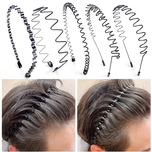 6/1pcs Fashion Metal Hair Band for Men Women Unisex Black Waved Hair Head Hoop Sports Headband