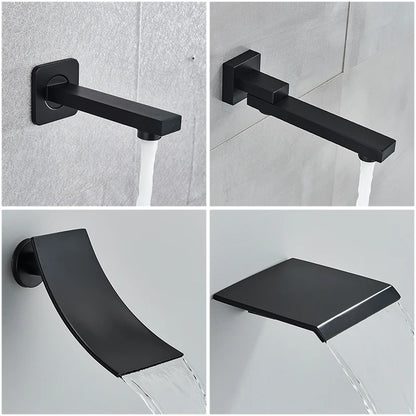Black Concealed Shower System Rain Waterfall Bathroom Embedded Shower Faucet Set