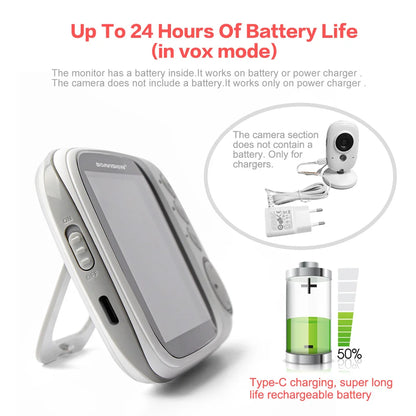 VB603 Video Baby Monitor 2.4G Wireless With 3.2 Inches LCD 2 Way Audio Talk Night Vision