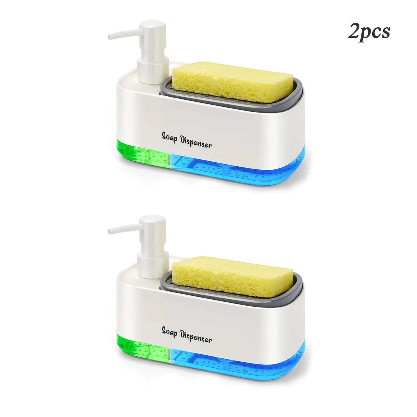 Hand and Dish Soap Dispenser Set Detergent Dispenser Sponge Holder 2-in-1 Countertop Soap Pump