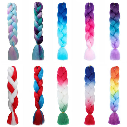 24Inch Synthetic Braiding Hair Extension Ombre Color Rainbow DIY Jumbo Hair Pink Red Blue Hairstyle for Women
