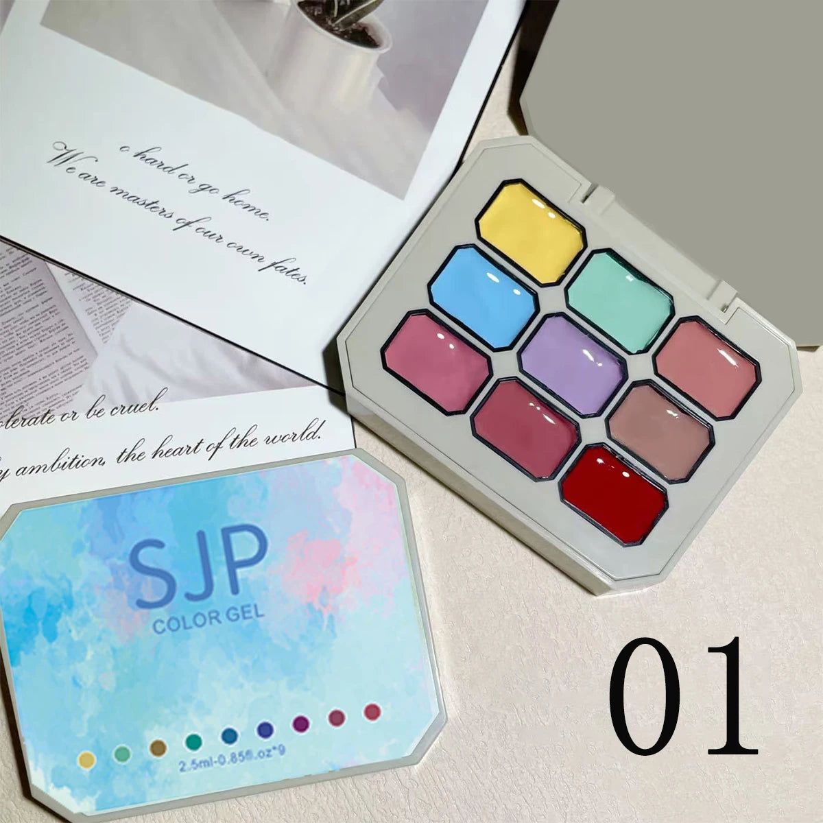 1pc solid color nail polish glue 9-grid color painting glue high saturation - Winter Nails