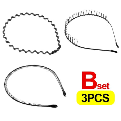 6/1pcs Fashion Metal Hair Band for Men Women Unisex Black Waved Hair Head Hoop Sports Headband