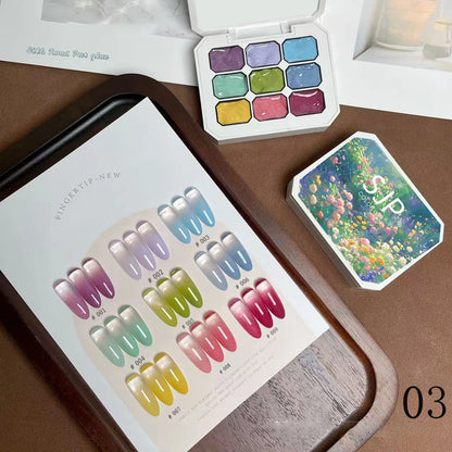 1pc solid color nail polish glue 9-grid color painting glue high saturation - Winter Nails